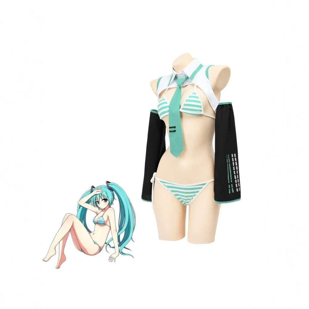 Gestreifte Miku-Kostümbademode — Hatsune Miku