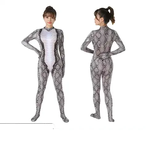 Ganzkörperanzug mit grauem Schlangenaufdruck — Animal Prints